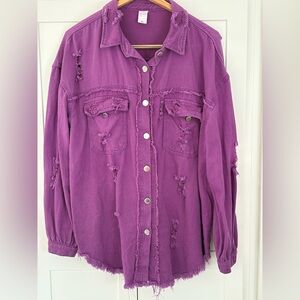 Purple women’s denim shirt, cotton/polyester, size extra large, grunge